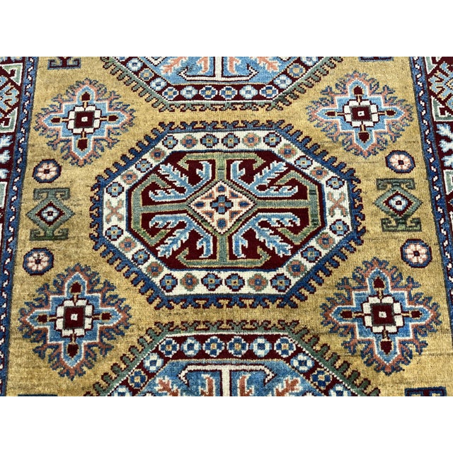 Textile Gold Kazak Wool Rug With Three Medallions, 3'6" X 4'9" For Sale - Image 7 of 16