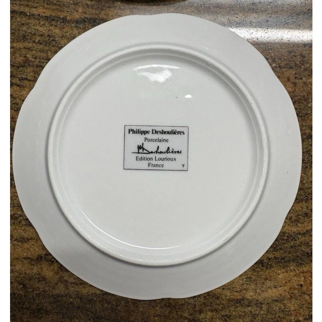 1990s Philippe Deshoulières “Edition Louiroux” French Porcelain Dessert Plates – Set of 5 For Sale In New York - Image 6 of 8