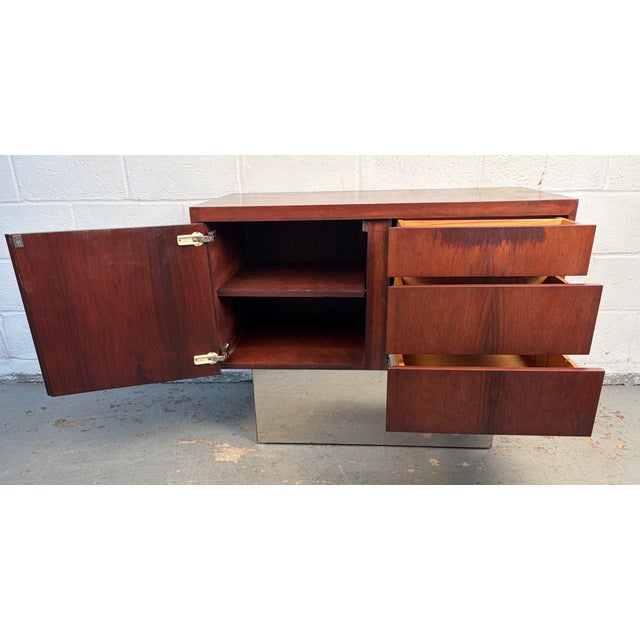 Wood Mid 20th Century Danish Rosewood and Chrome Credenza For Sale - Image 7 of 14
