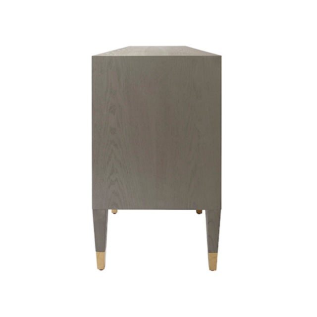 Worlds Away Matthew Izzo Home Amherst Smoke Grey Oak Three Drawer, Two Door Buffet With Brass Hardware For Sale - Image 4 of 5