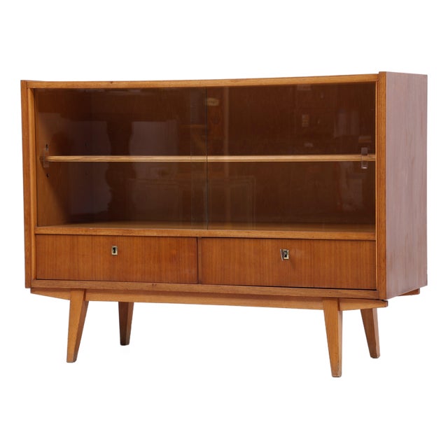 Vintage Sideboard with Glass Sliding Doors, 1960s For Sale