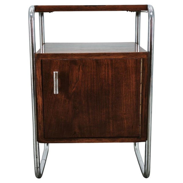 Bauhaus Tubular Chrome and Oak Nightstand, Former Czechoslovakia, 1940s For Sale - Image 14 of 14