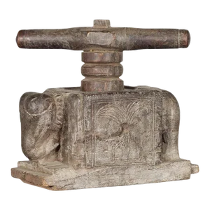 Antique Indian Wooden Hand Noodle Maker with Carved Elephant & Vice Press