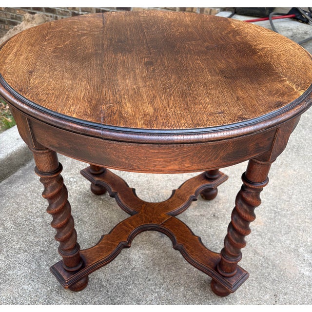 Wood Vintage English Barley Twist Round Side Table For Sale - Image 7 of 11