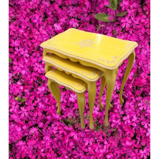 Mid 20th Century Vintage Yellow French Nesting Wood Side Tables - Set of 3 For Sale - Image 5 of 9
