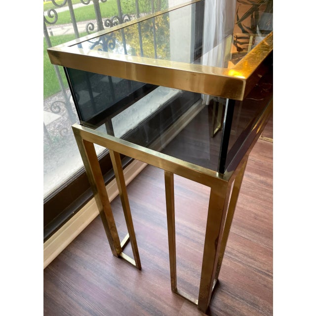 Modern Italian Design Console Table in Brass and Gray Smoked Glass For Sale - Image 3 of 9