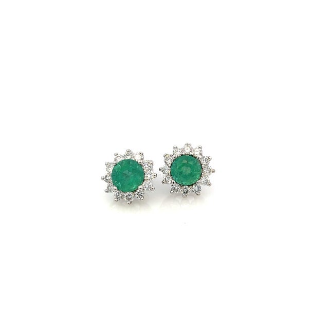 Natural Finely Faceted Quality Emerald and Diamond halo Earrings set on 14k white Gold with 2.99 TCW Certified $3,950...