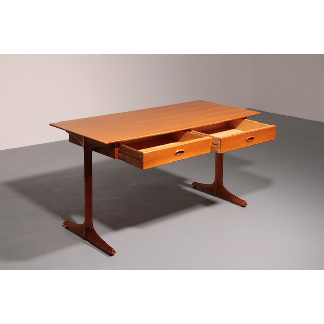 Wood Italian Architects Walnut Desk by Gianfranco Frattini for Bernini, 1950s For Sale - Image 7 of 12