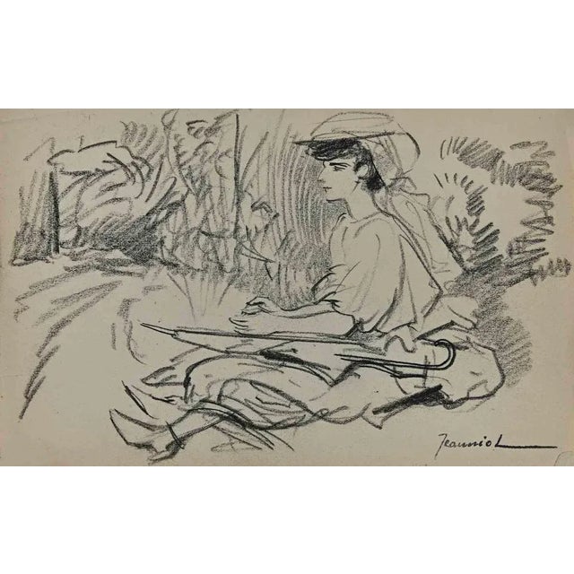 Woman is an original Drawing on paper realized by the painter Pierre Georges Jeanniot (1848-1934). Drawing in charcoal....