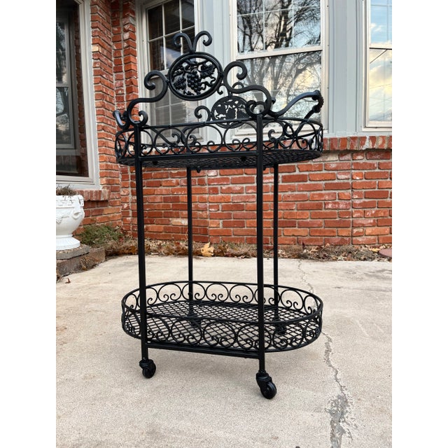 Metal Wrought Iron Outdoor Garden Bar Cart in Black For Sale - Image 7 of 12