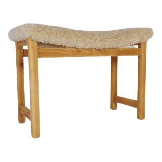 Scandinavian Modern Swedish Stool in Pine and Sheepskin, 1970s For Sale