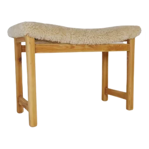 Scandinavian Modern Swedish Stool in Pine and Sheepskin, 1970s