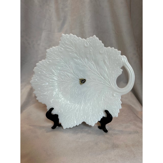 White Fenton Milk Glass Handled Leaf Platter For Sale - Image 8 of 8