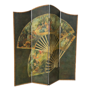 Vintage "Vernis Martin" Antique Style Hand-Painted 4-Panel Folding Screen Room Divider