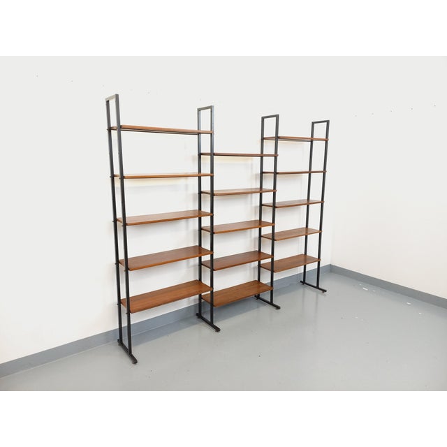 Vintage Italian Triple Modular Bookcase in Teak and Metal, 1960s For Sale - Image 3 of 18