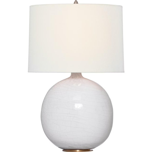Transitional Thomas O'Brien by Visual Comfort Signature Sao Paulo 29" Table Lamp in Crackled Ivory with Linen Shade For Sale - Image 3 of 3