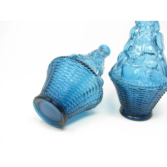 Vintage Italian Empoli Turquoise Glass Fruit Basket Topiary Shaped Bottle Made in Italy For Sale - Image 10 of 11