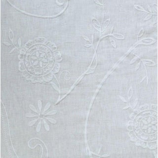 Suzanne Tucker - Samirah - Marshmallow White - Embroidered Linen Fabric - 1.75 Yards For Sale
