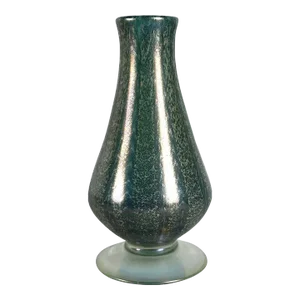 American Nash Iridescent Teal Chintz Decorated Glass Vase