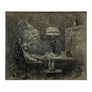 Drawing of Seated Man With Female Apparition by Granville Redmond