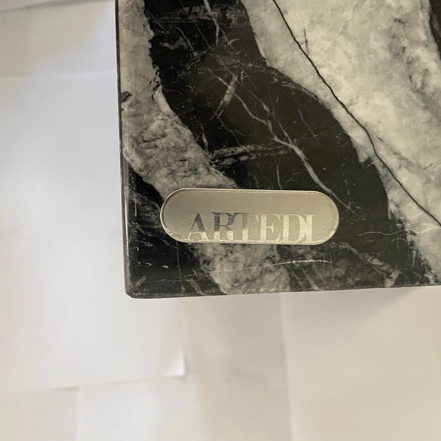 A Pair of Vintage Artedi Black Marquina Marble Glass Side Tables For Sale - Image 10 of 10