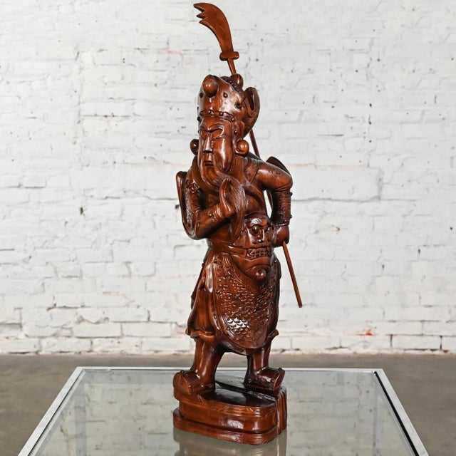 20th Century Asian Sculpture Chinoiserie Rosewood Guan Yu or Chinese Warrior Hand Carved For Sale - Image 13 of 13