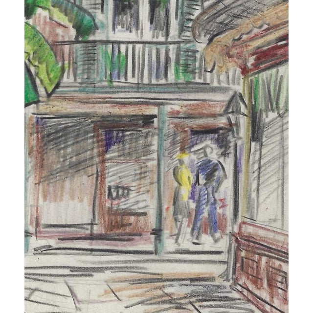 Grace Spongberg (American, 1906-1992) "New Orleans Alley & Royal" oil pastel on paper, titled and estate stamp on reverse....