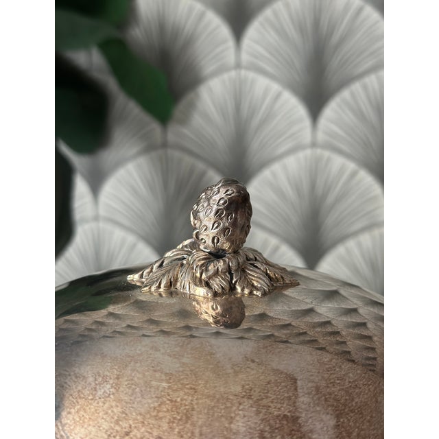 Art Nouveau Vintage Portugal-Made Silver-Plated & Wood Cheese Board With Dome Cloche by Cazenovia Abroad by Topazio For Sale - Image 3 of 11