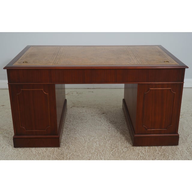 English Leather Top 3 Part Executive Partners Desk For Sale - Image 18 of 18