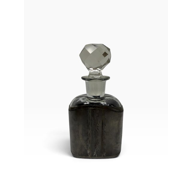 Art Deco Antique Art Deco Sterling Silver Overlay Floral Glass Liquor Decanter For Sale - Image 3 of 6