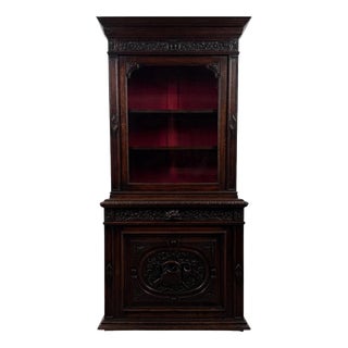19th Century English Victorian Carved Oak Bookcase For Sale