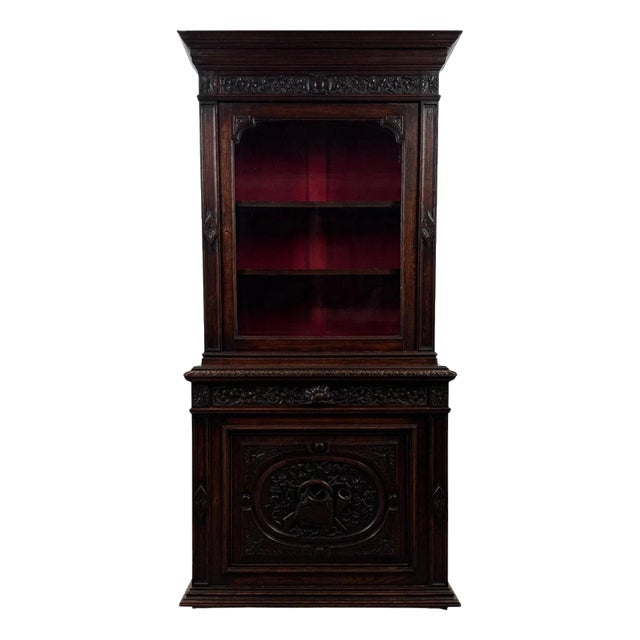 19th Century English Victorian Carved Oak Bookcase For Sale