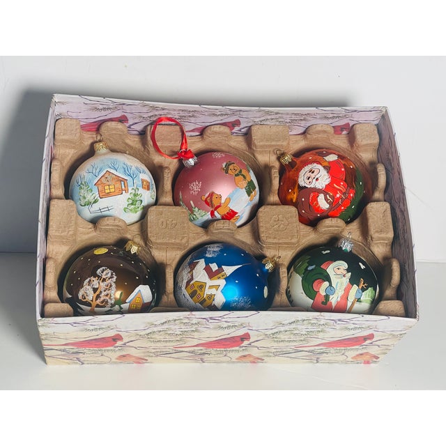 1970s Vintage Jumbo Handpainted European Christmas Ornaments in Box For Sale - Image 5 of 11