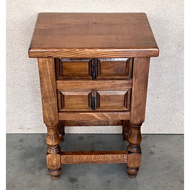 20th Century Pair of Spanish Nightstands With Two Drawers and Iron Hardware For Sale - Image 6 of 8