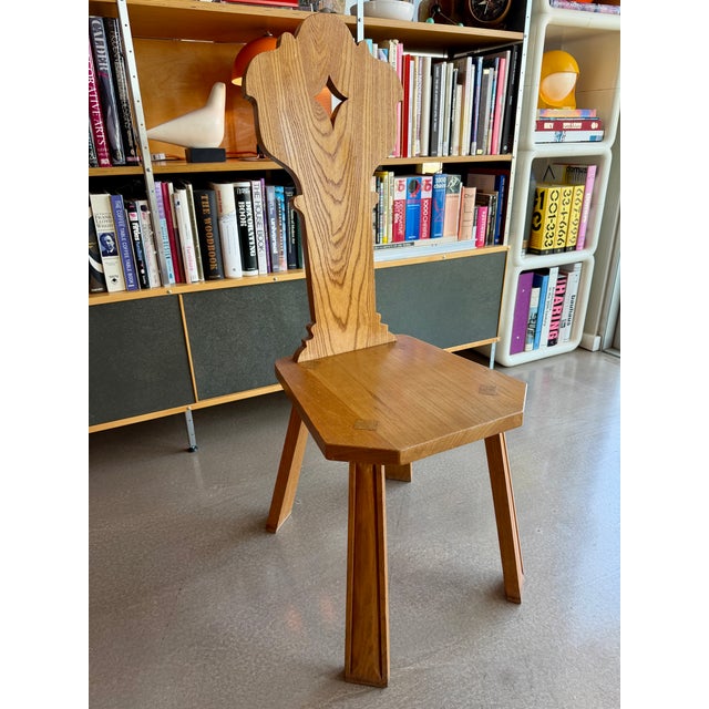 Vintage Mid-Century Alpine French Brutalist Carved Oak Side Chairs Pair Wabi Sabi Style For Sale - Image 18 of 18