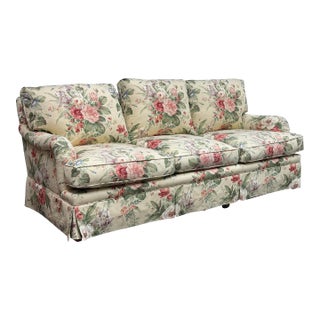 Shabby Chic Floral Printed + Plush Sofa For Sale