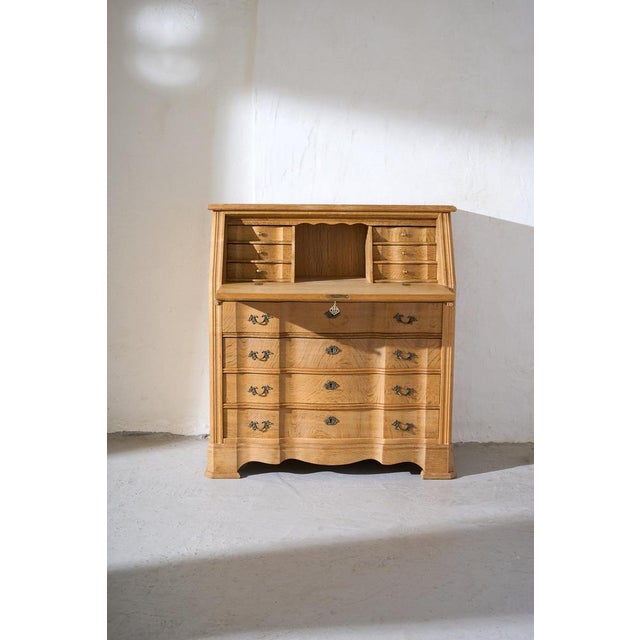 Danish Oak Bureau with Metal Handles, Early 20th Century For Sale - Image 6 of 10