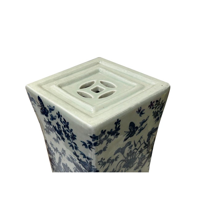 Chinese Blue White Porcelain Flowers Pillow Shape Display Art For Sale - Image 12 of 13