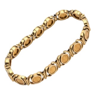 Late 20th Century 18k Bracelet With Mexican 24k Dos Peso Coins For Sale