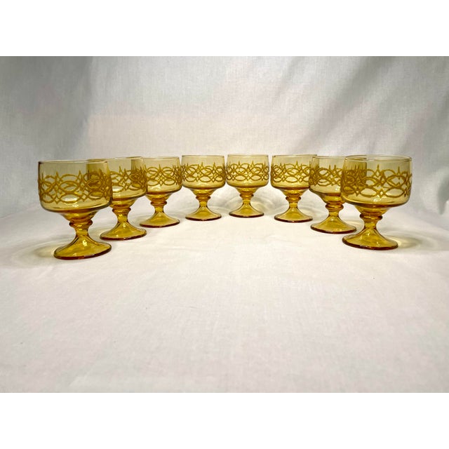 Mid 20th Century Vintage Mid Century Modern Amber Gold Glass Goblets, Set of 8 For Sale - Image 5 of 11