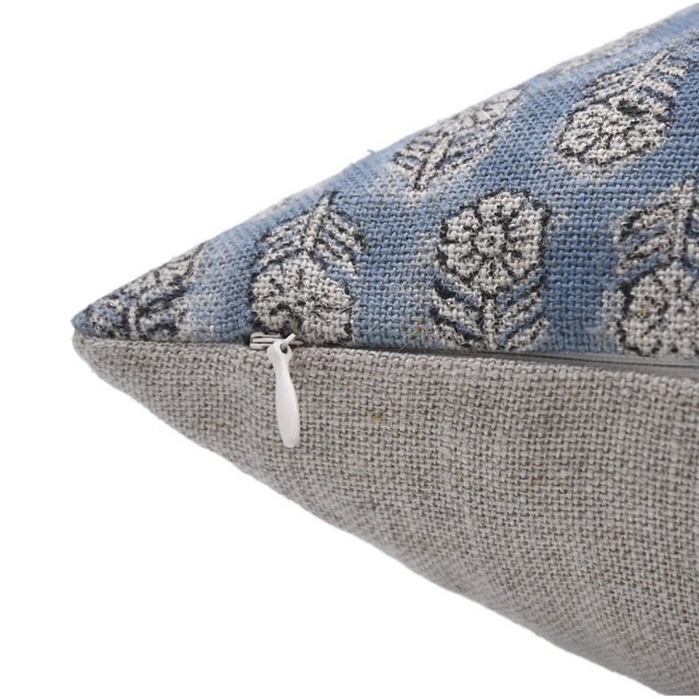 Contemporary Handmade Block Print Cushion Cover 12x20 Inch- Tulsi Buti For Sale - Image 3 of 4