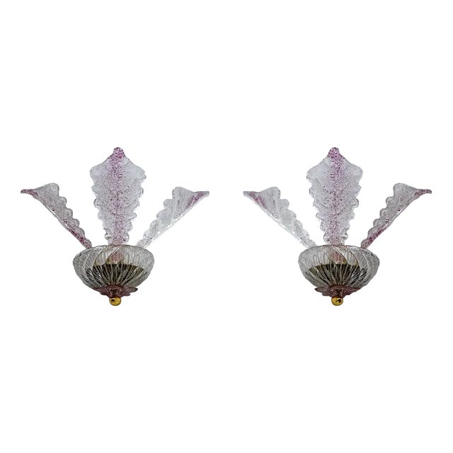 Murano Glass Wall Lamps with Leaves, Italy, 1960s, Set of 2 For Sale