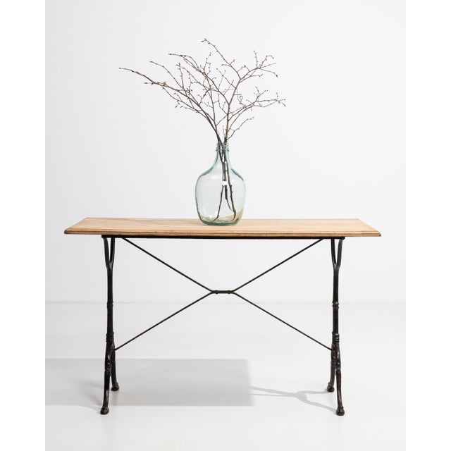 Mid 20th Century Cast Iron Bistro Table With Oak Top For Sale - Image 4 of 12