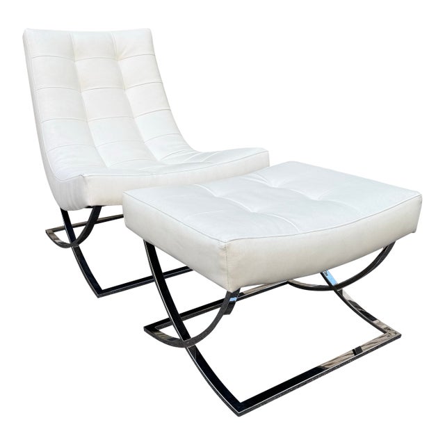 Lee Industries Leather Chair and Ottoman For Sale