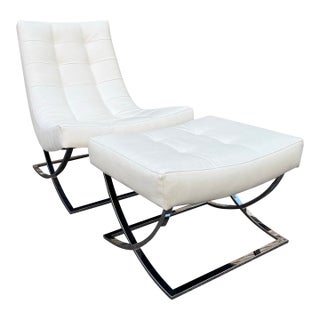 Lee Industries Leather Chair and Ottoman - Designer Style, Comfortable Lounge, Priced to Sell For Sale