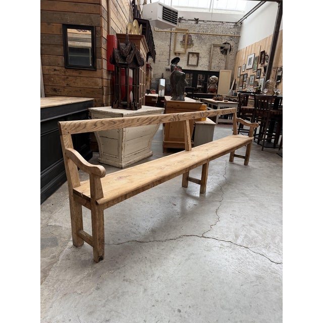 Wood Benches with Backrests, Early 20th Century, Set of 2 For Sale - Image 7 of 13