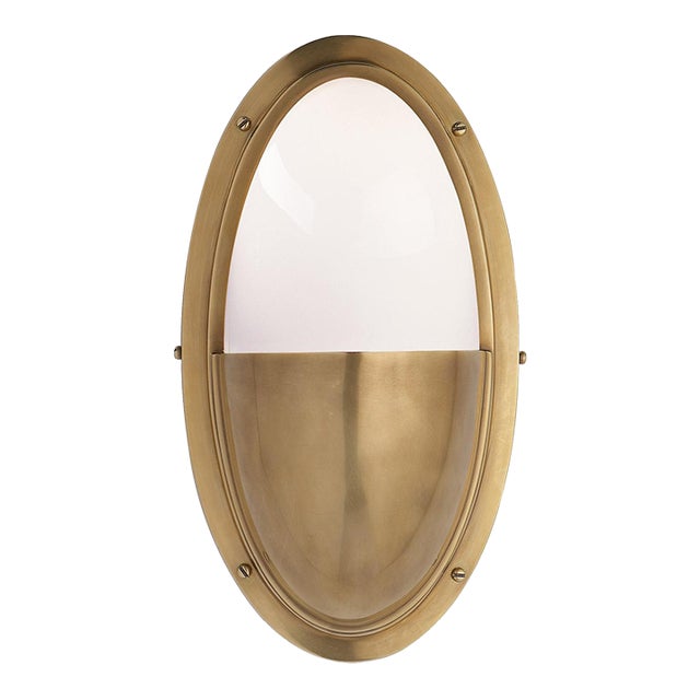 Thomas O'Brien for Visual Comfort Signature Pelham Oval Light in Hand-Rubbed Antique Brass with White Glass For Sale