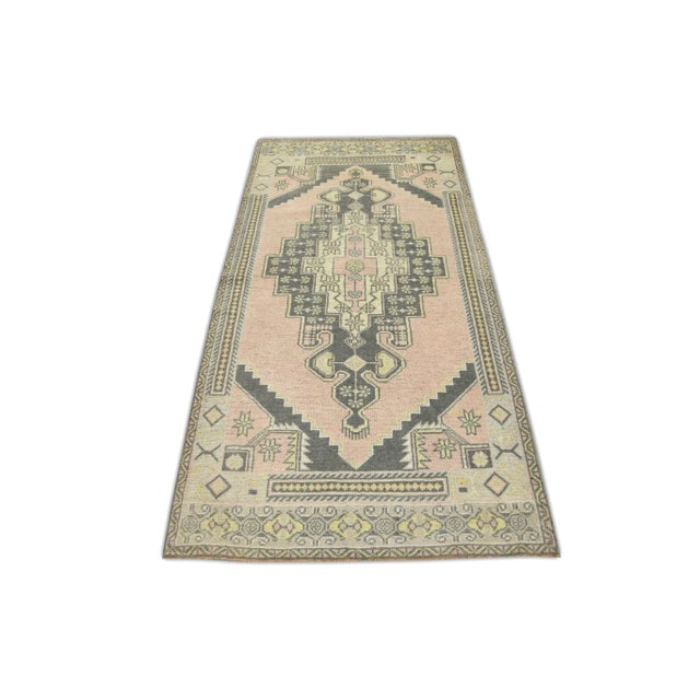 1960s Pink & Charcoal Vintage Turkish Rug 3'4