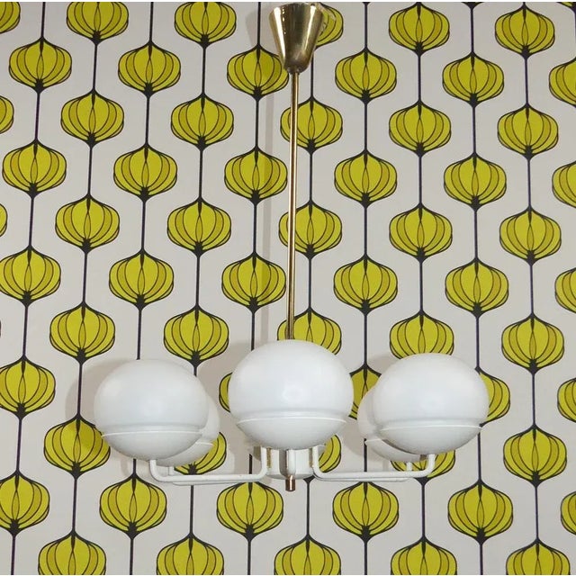 Gold Chandelier in White Metal and Brass with 6 Opal Glass Domes, 1960s For Sale - Image 8 of 9