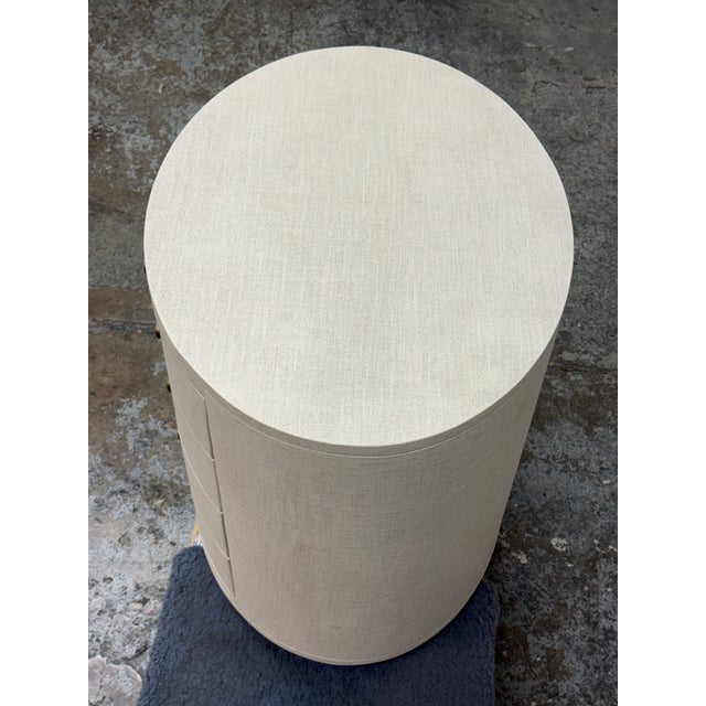 Cream Kathy Kuo Beatrice Modern Classic Cream Painted Linen Oval Nightstand For Sale - Image 8 of 12